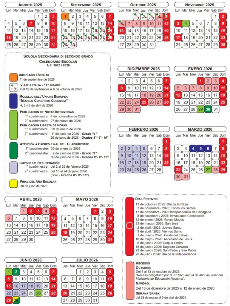Colegio Italiano Leonardo da Vinci Calendario Escolar