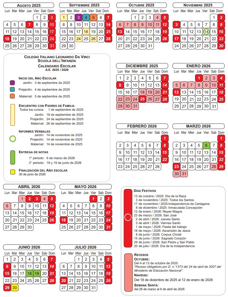 Colegio Italiano Leonardo da Vinci Calendario Escolar