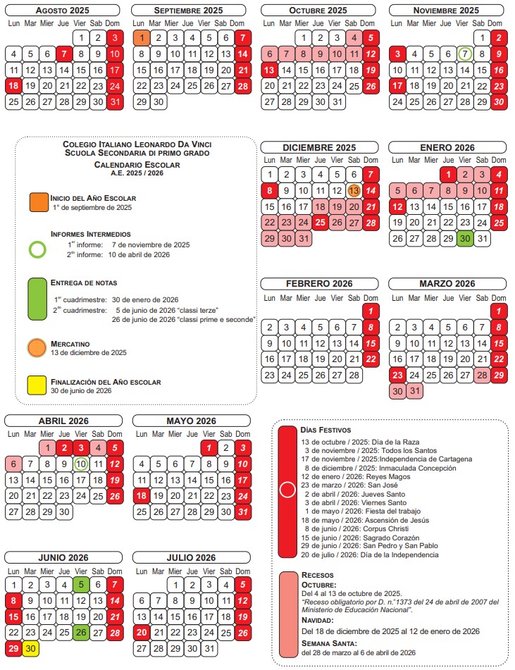 Colegio Italiano Leonardo da Vinci - calendario académico