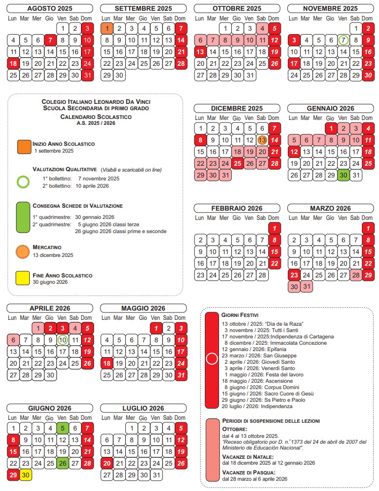 Colegio Italiano Leonardo da Vinci Calendario Escolar